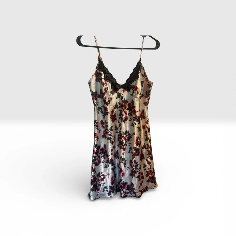 Ambrielle Satin Floral Slip Dress S · Lace Trim · Y2K Coquette Lingerie - Picture 2 of 4